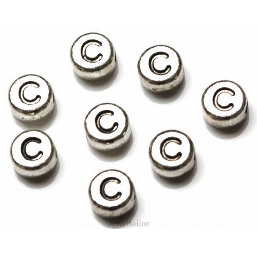 Alphabet bead, Clear with silver glitter , 7mm round letter beads